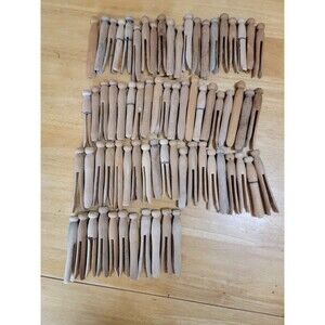 Lot Of 70 Vtg Round Wooden Clothes Pins Flat Top For Clothes Or Crafts Decor Old
